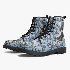 Blue Alice in Wonderland Mad Hatter Tea Party Combat Boots (JPREGMHT2)