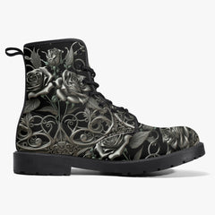 Black and Silver Filligree Roses Gothic Boots - (JPREGAISF)
