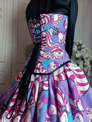 The Enchanting Cheshire Cat Corset Gown - Victorian Madness in Pink and Purple