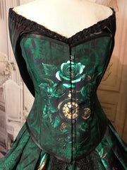 Bottle Green Steampunk Clockwork Corset Gown - Made to Measure, Plus Size Friendly