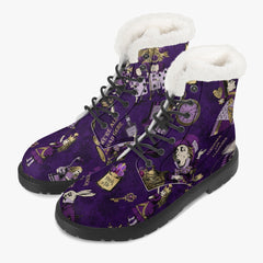 Alice in Wonderland Dark Purple Winter Faux Fur Boots (JPFPAP)