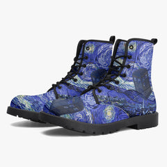 Van Gogh and the Doctor lace up Combat Boots - Starry Night Tardis Boots (JPREG34)