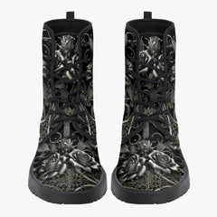 Black and Silver Filligree Roses Gothic Boots - (JPREGAISF)