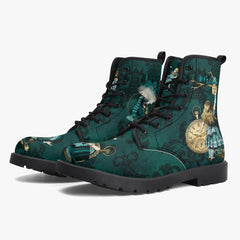 Alice In Wonderland Dark Green and Gold Lace Up Combat Boots (JPDGA1)