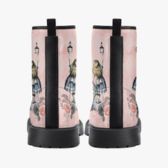 Alice in Wonderland Pink Combat Boots - Alice "Drink Me" Pastel Goth Festival Boots (JPREG5)