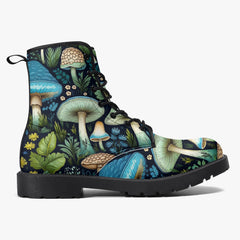 Mushroomcore Toadstool Boots - Green and Blue Mushroom Combat Boots (JPMUSHGB)
