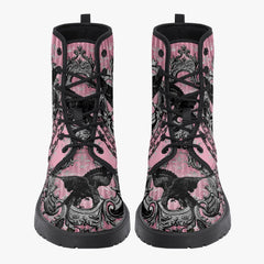 Gothic Raven Pink Lace Up Combat Boots - (JPREG59)