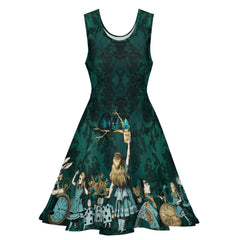Green Alice in Wonderland Fun Party Dress TFABGA  - Plus size friendly