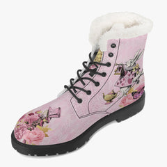 Alice in Wonderland Pink Faux Fur Winter Boots - Mad Hatter Tea Party Fun Boots (JPFUR1)