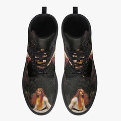 Waterhouse - Lady of Shalott Lace Up Combat Boots - Pre Raphaelite Brotherhood Unique Art Boots (JPREG91)