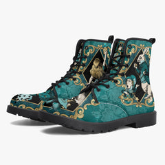 Alice In Wonderland Green and Gold Lace Up Combat Boots (JPREGAG1)
