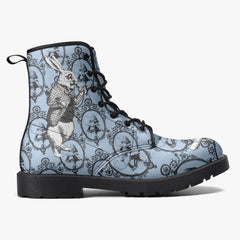 Blue Alice in Wonderland Mad Hatter Tea Party Combat Boots (JPREGMHT2)
