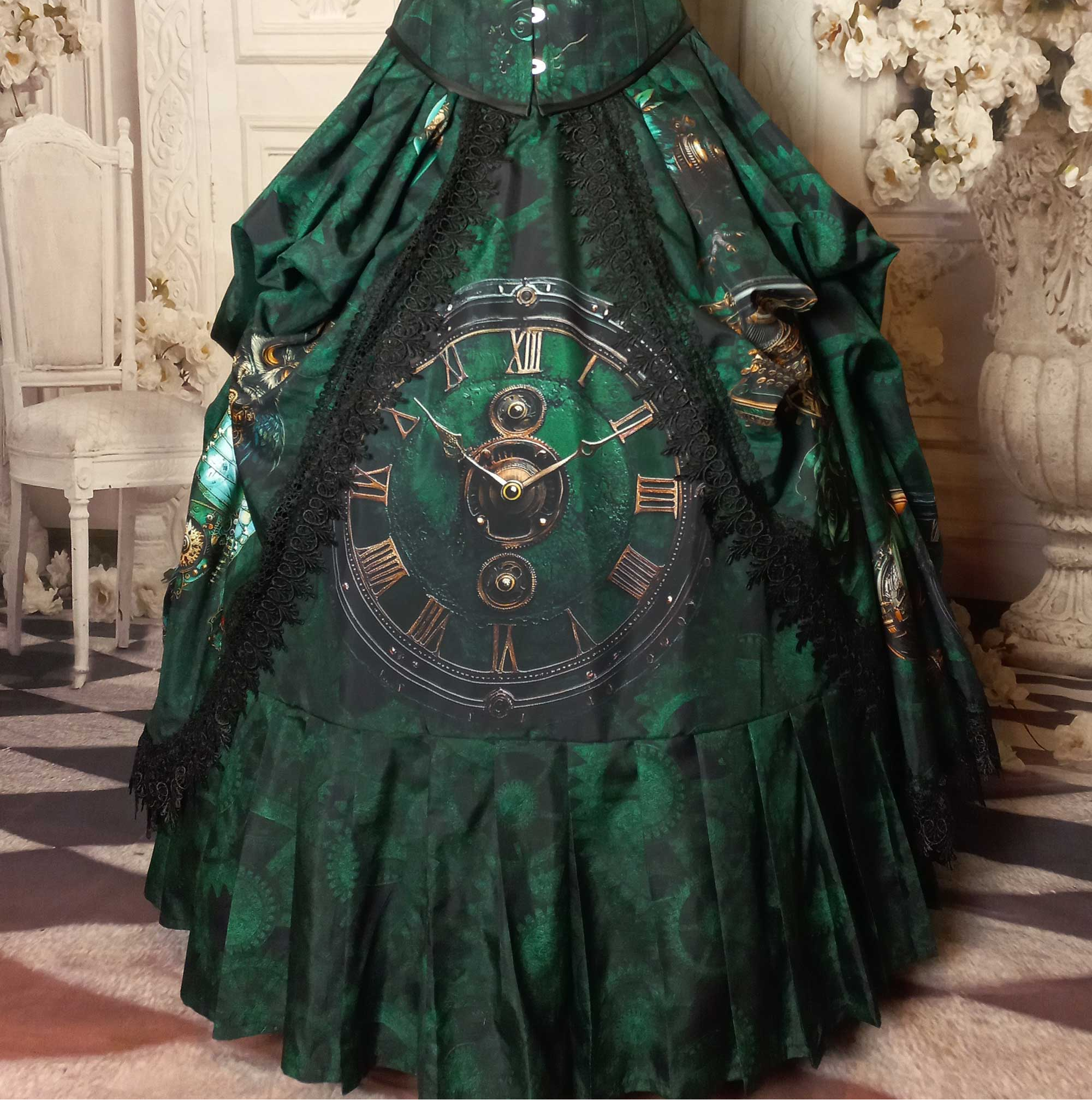 Bottle Green Steampunk Clockwork Corset Gown