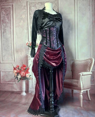 Amethyst Satin Victorian Bustle Skirt - Steampunk Bustle Skirt - Hi Lo Steampunk Cosplay Skirt