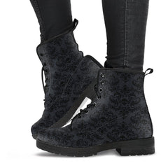 Gothic Skull Damask Print Lace Up Boots (JPREG3)