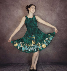 Green Alice in Wonderland Dress - Plus Size Friendly Mad Hatter Tea Party Dress (THDGA)