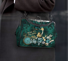 Alice in Wonderland Kisslock Purse – Vintage Style Green Handbag