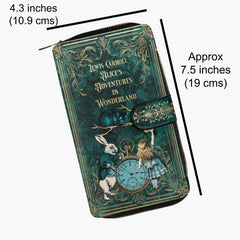 Alice in Wonderland Green Zipper Wallet - Mad Hatter Tea Party Purse (JPALWG)