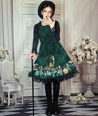 Green Alice in Wonderland Dress - Plus Size Friendly Mad Hatter Tea Party Dress (THDGA)