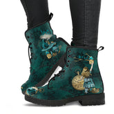 Alice In Wonderland Dark Green and Gold Lace Up Combat Boots (JPDGA1)