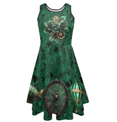 Green Steampunk Dress - Fun Dark Green Clockwork Dress