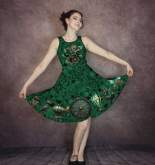 Green Steampunk Dress - Fun Dark Green Clockwork Dress