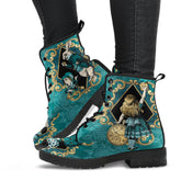 Alice In Wonderland Green and Gold Lace Up Combat Boots (JPREGAG1)