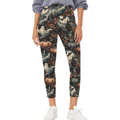 Halloween Spooky Yoga Leggings - High Waist, 3/4 Length with Pockets