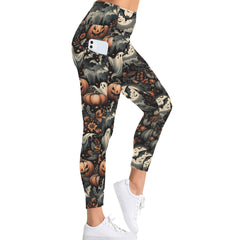 Halloween Spooky Yoga Leggings - High Waist, 3/4 Length with Pockets