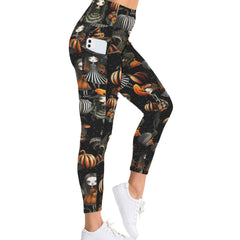 Halloween Dolls Spooky Leggings - Women's High Waisted Yoga Leggings with Pockets