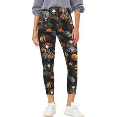 Halloween Dolls Spooky Leggings - Women's High Waisted Yoga Leggings with Pockets