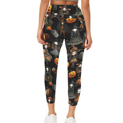 Halloween Dolls Spooky Leggings - Women's High Waisted Yoga Leggings with Pockets