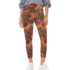 Steampunk Hot Air Balloon Yoga Leggings - High Waist, 3/4 Length with Pockets
