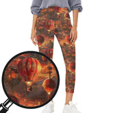 Steampunk Hot Air Balloon Yoga Leggings - High Waist, 3/4 Length with Pockets