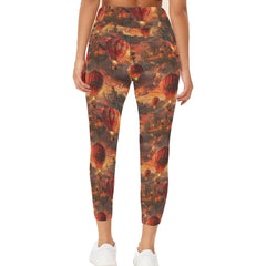 Steampunk Hot Air Balloon Yoga Leggings - High Waist, 3/4 Length with Pockets