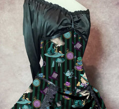 Mad Hatter Victorian Corset Ensemble - Green and Black Mad Hatter Costume