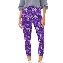 Mushroomcore Purple and Pink Leggings - Women's High Waisted Yoga Leggings with Pockets