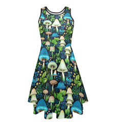 Mushroomcore Blue and Green Dress - Plus Size Toadstool Dress (AMUSHGB)