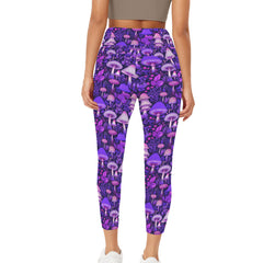 Mushroomcore Purple and Pink Leggings - Women's High Waisted Yoga Leggings with Pockets
