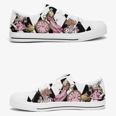 Alice in Wonderland Pink Lo Top Sneakers - Alice Tumbling Down the Rabbit Hole Mad Hatter Sneakers (JP3991)
