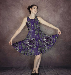 Steampunk Dress - Purple and Silver Gothic Style Dress - Plus Size Friendly