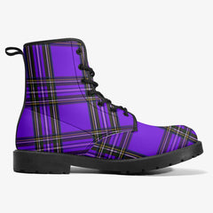 Purple Tartan Punk Combat Boots