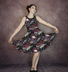 Ravens and Roses Gothic Dress - Plus Size Friendly Halloween dress