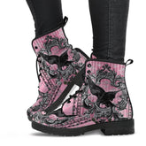 Gothic Raven Pink Lace Up Combat Boots - (JPREG59)
