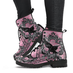 Gothic Raven Pink Lace Up Combat Boots - (JPREG59)