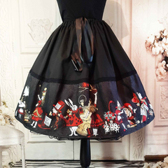 Alice in Wonderland Full Skirt - Red and Gold Gothic Rockabilly Full Skirt