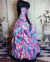 The Enchanting Cheshire Cat Corset Gown - Victorian Madness in Pink and Purple