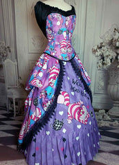 The Enchanting Cheshire Cat Corset Gown - Victorian Madness in Pink and Purple
