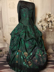 Bottle Green Steampunk Clockwork Corset Gown - Made to Measure, Plus Size Friendly