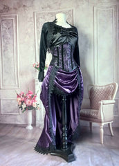 Amethyst Satin Victorian Bustle Skirt - Steampunk Bustle Skirt - Hi Lo Steampunk Cosplay Skirt